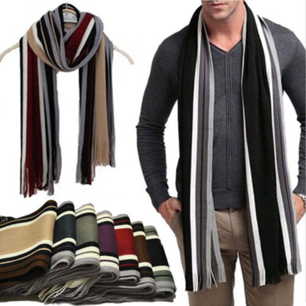 Muffler Men Wool - カシミヤ男性ストライプスカーフファッション厚いタッセルストールネックラップネック暖かいソフト冬ロングショール