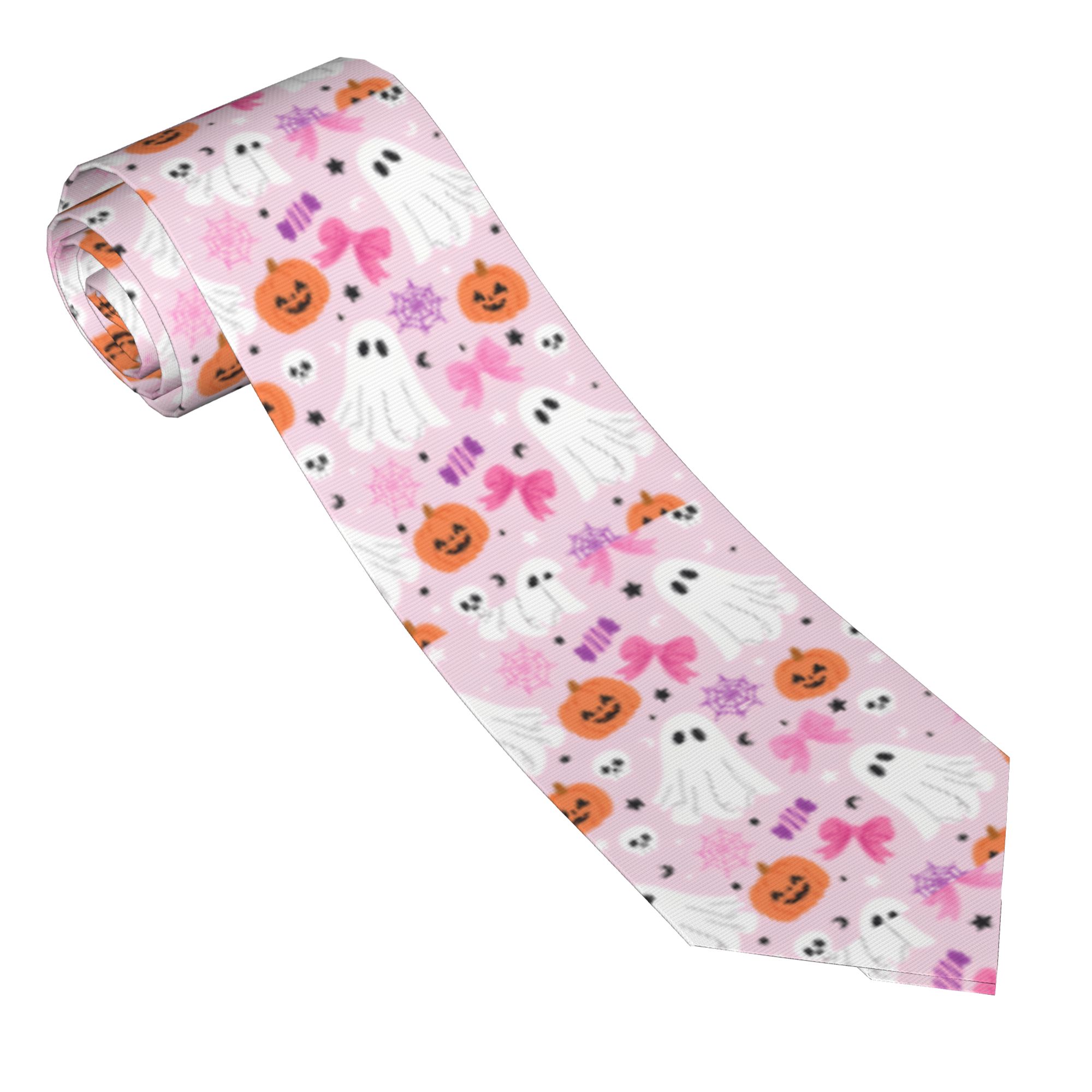 Skinny Tie Men - ピンクのハロウィンゴースト柄ネクタイ メンズ レディース 8cm メンズ用ネクタイ 細身のシャツアクセサリー