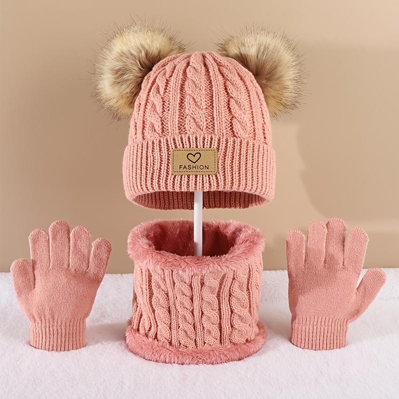 Infinity Scarf Knit - 幼児キッズポンポン装飾ビーニー&インフィニティスカーフ&手袋男の子女の子冬暖かいスーツ