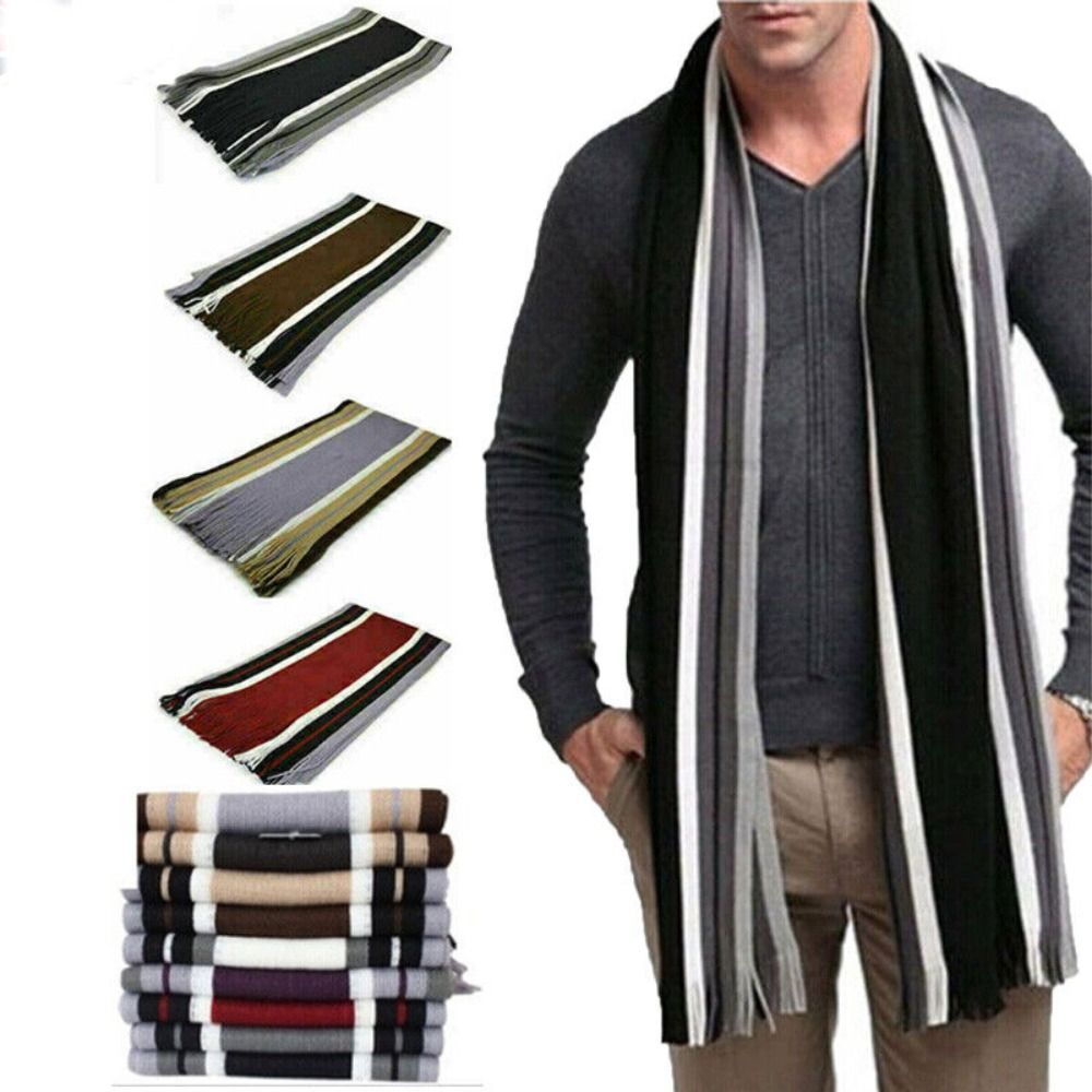 カシミヤ男性ストライプスカーフファッション厚いタッセルストー - Muffler Men Wool のレビューと価格