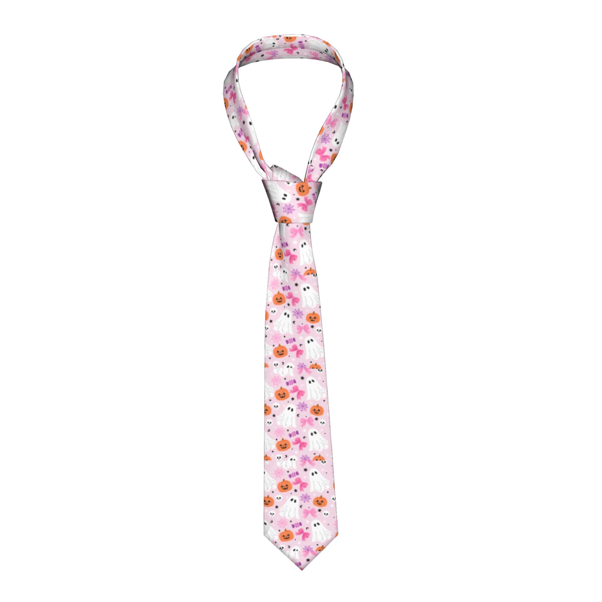 ピンクのハロウィンゴースト柄ネクタイ メンズ レディース 8 - Skinny Tie Men のレビューと価格