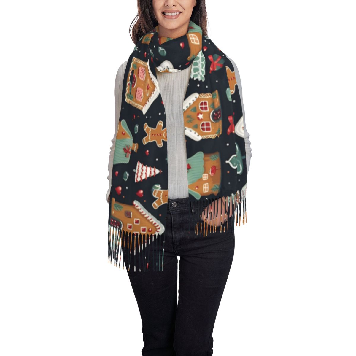 クリスマスの喜び - 女性用の幻想的なジンジャーブレッド柄と - Pashmina Wrap Large のレビューと価格