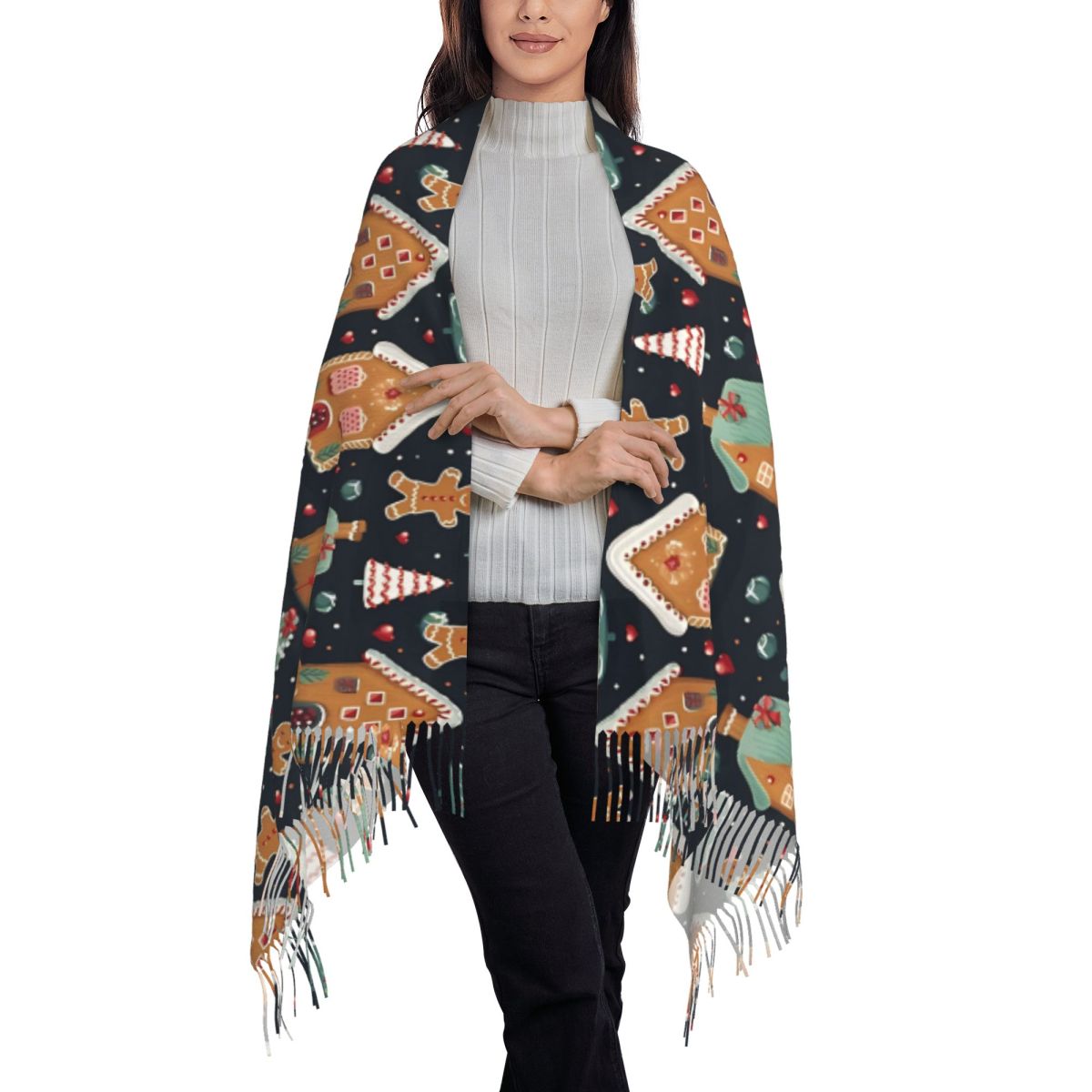 クリスマスの喜び - 女性用の幻想的なジンジャーブレッド柄と - Pashmina Wrap Large のレビューと価格