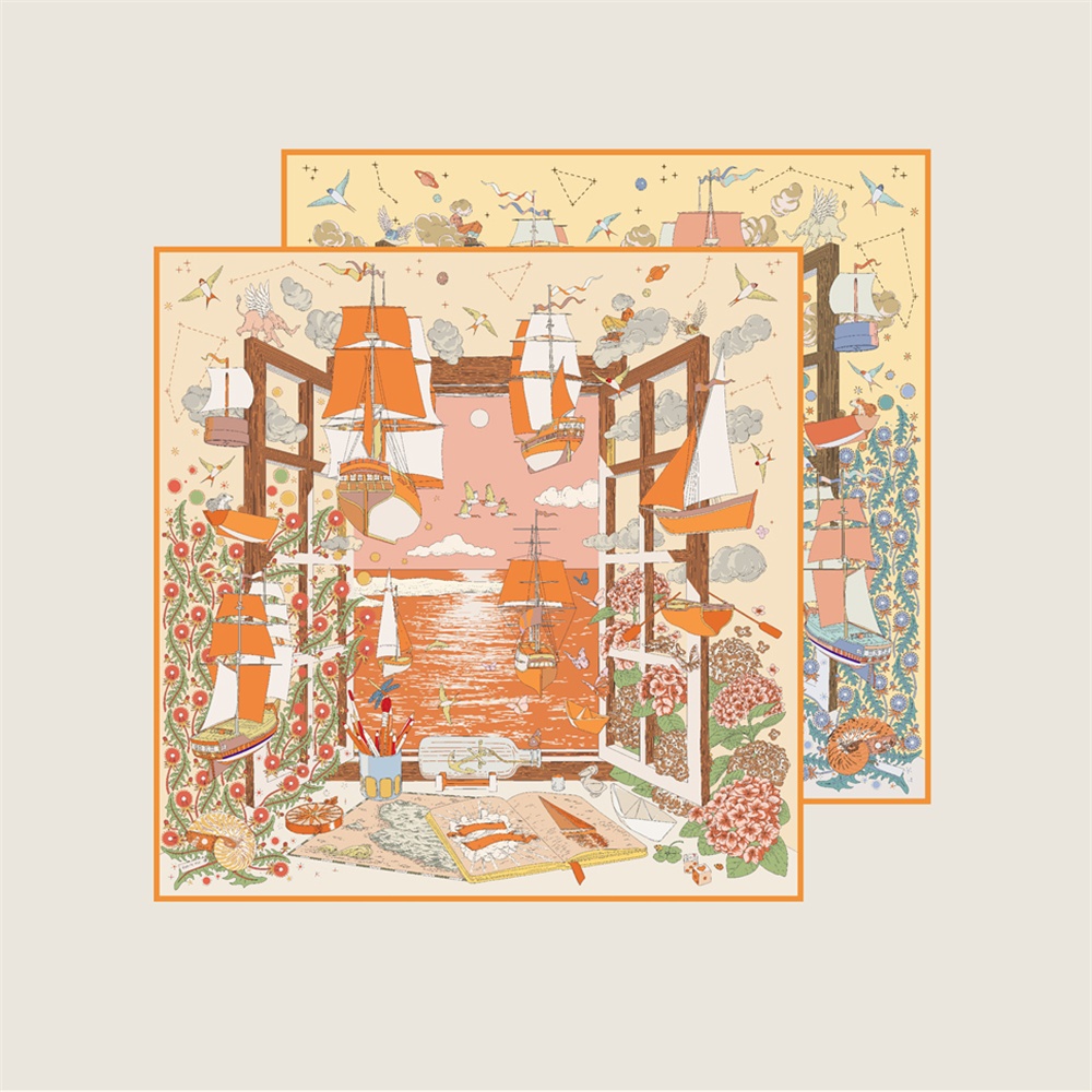 90 センチメートルブランドシルクスカーフラップダブルプリン - Scarf Silk Square のレビューと価格