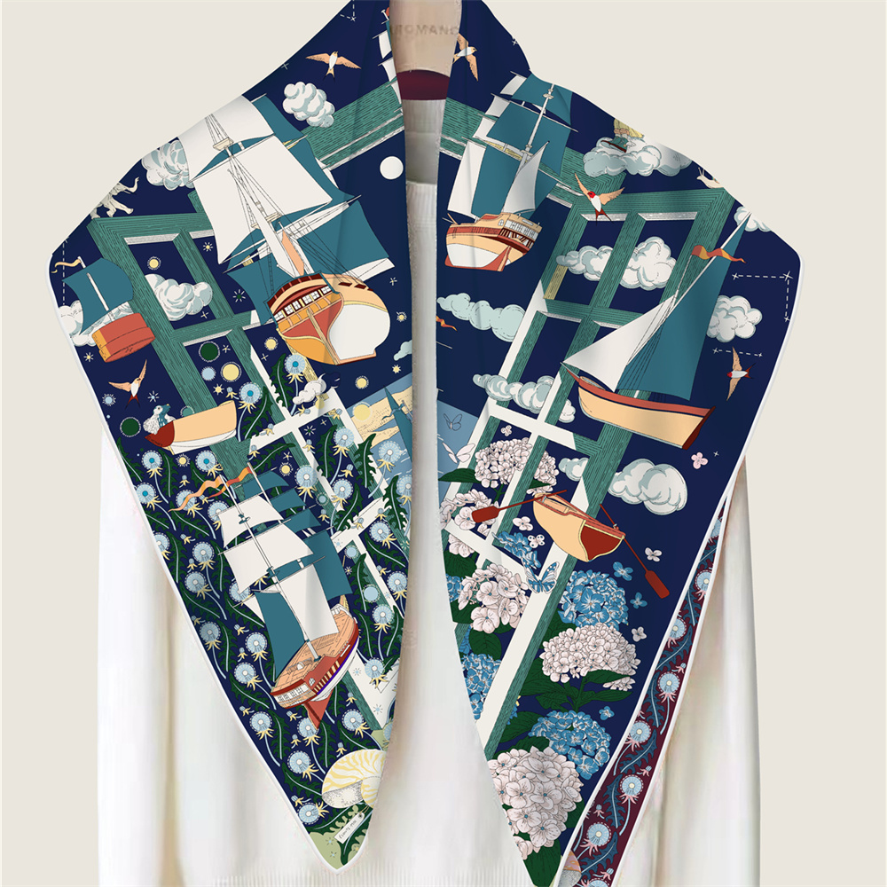 90 センチメートルブランドシルクスカーフラップダブルプリン - Scarf Silk Square のレビューと価格
