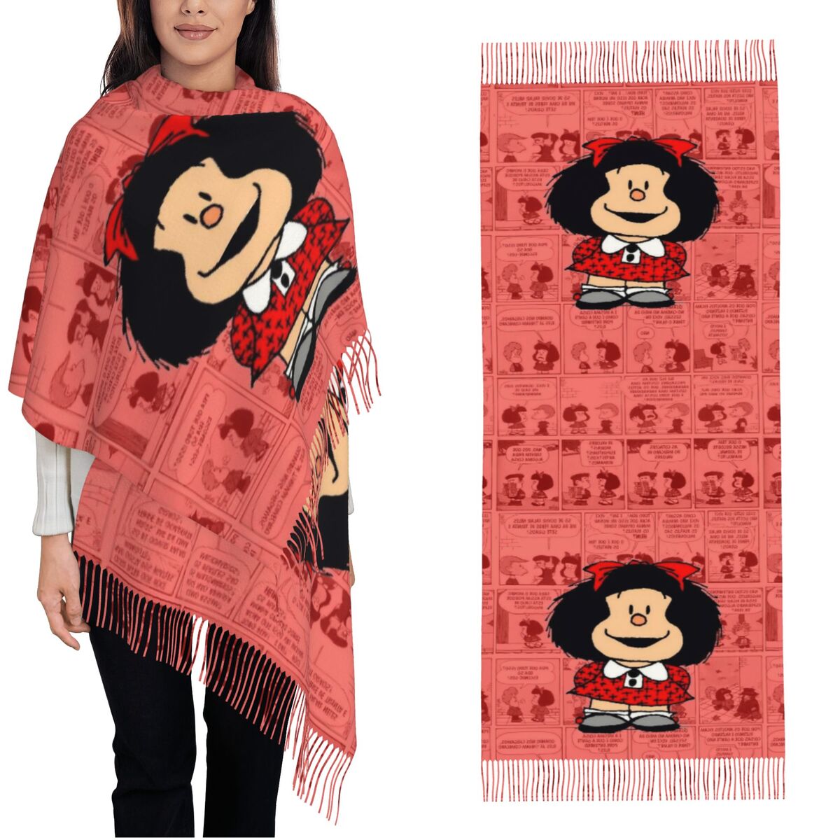 女性用タッセルスカーフ マファルダス漫画 大きな柔らかい暖か - Pashmina Wrap Large のレビューと価格