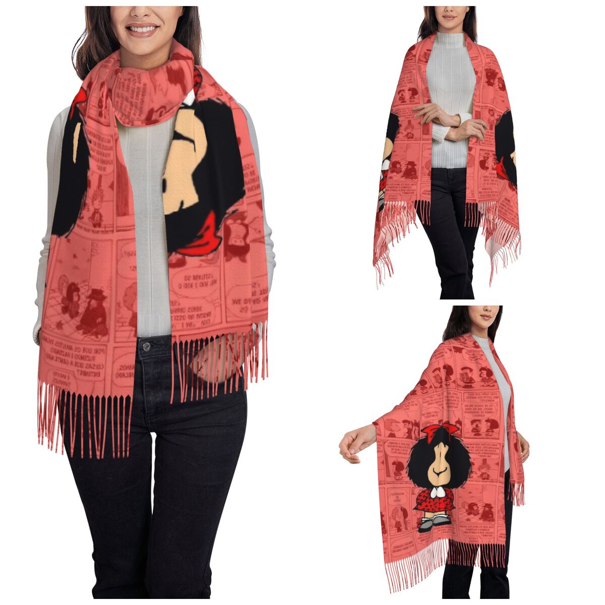 女性用タッセルスカーフ マファルダス漫画 大きな柔らかい暖か - Pashmina Wrap Large のレビューと価格