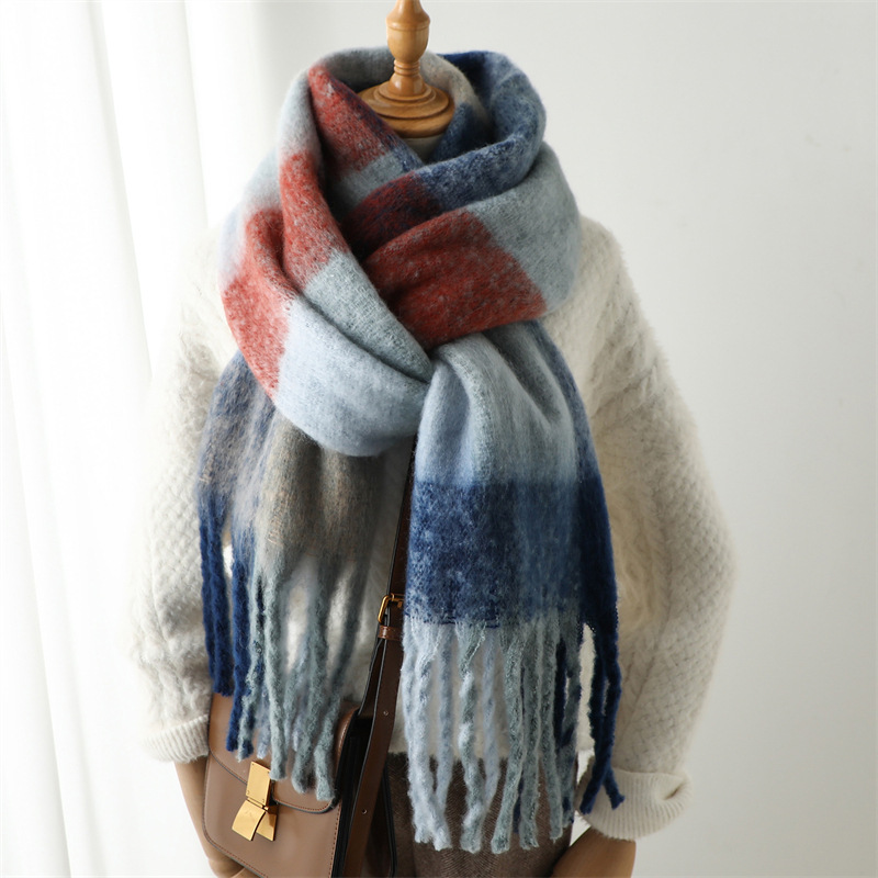 新作秋冬グリッドスカーフ 女性用 240*38cm 男性用  - Muffler Men Wool のレビューと価格